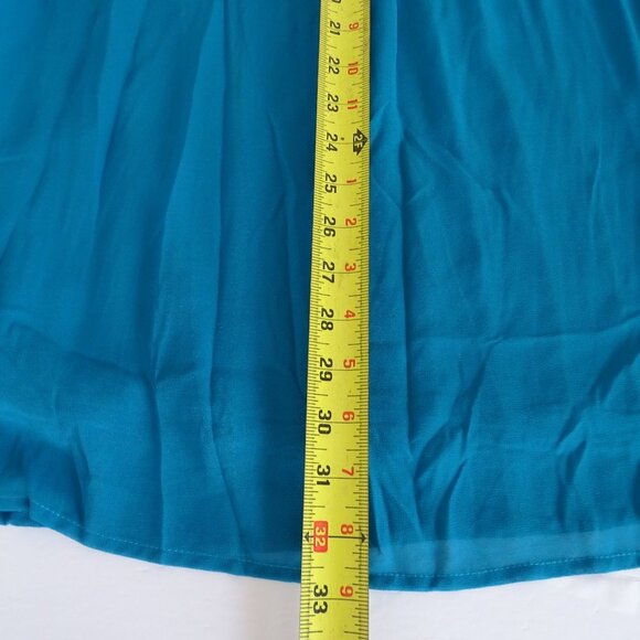 Chloe Rene Sleeveless Pleated V-Neck Blue Shift Dress Women Size M Lined Flowing - Picture 9 of 9